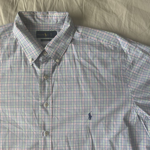 Tall Polo Ralph Lauren Long Sleeve Plaid Button Shirt Mens XLT Blue Green - Picture 1 of 9